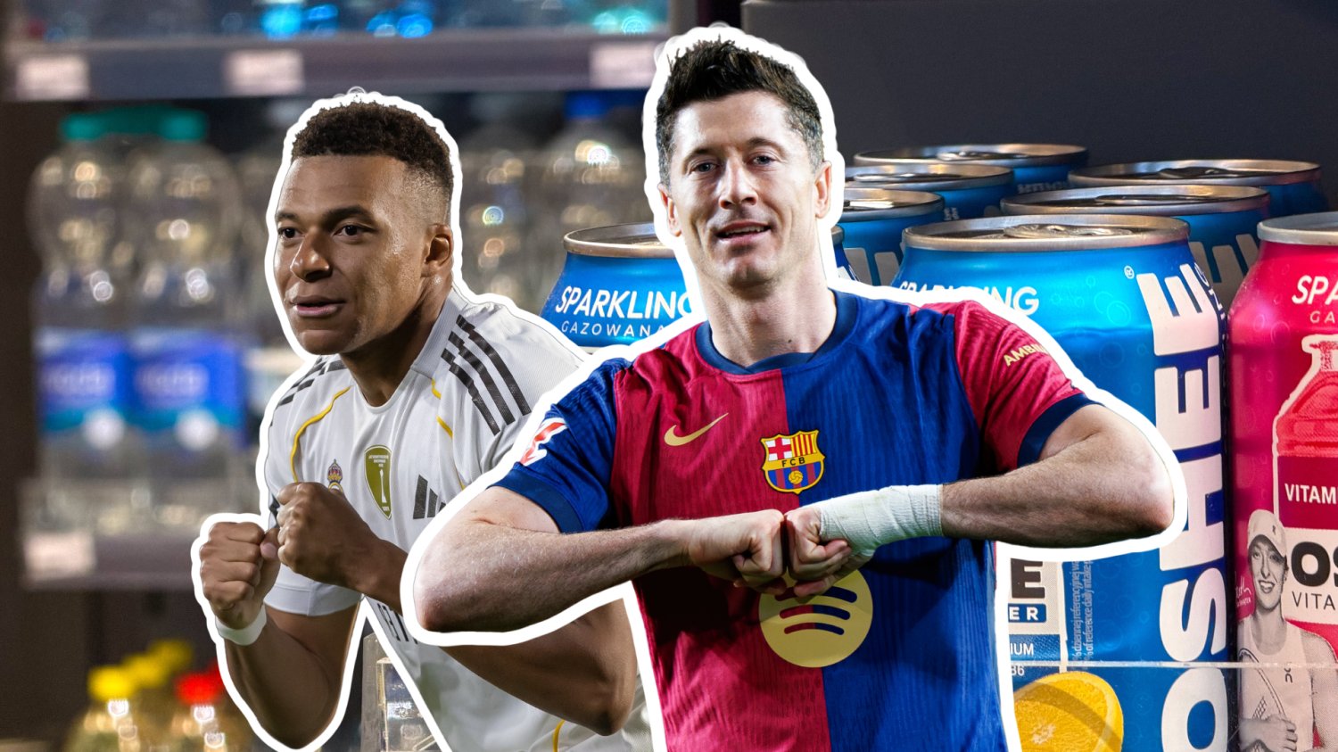 Gigant z Polski podbija hiszpańskie stadiony. Taki awans nie zdarza się często Robert Lewandowski. Kylian Mbappe. Fc Barcelona. Real Madrid. W tle produkty OSHEE.