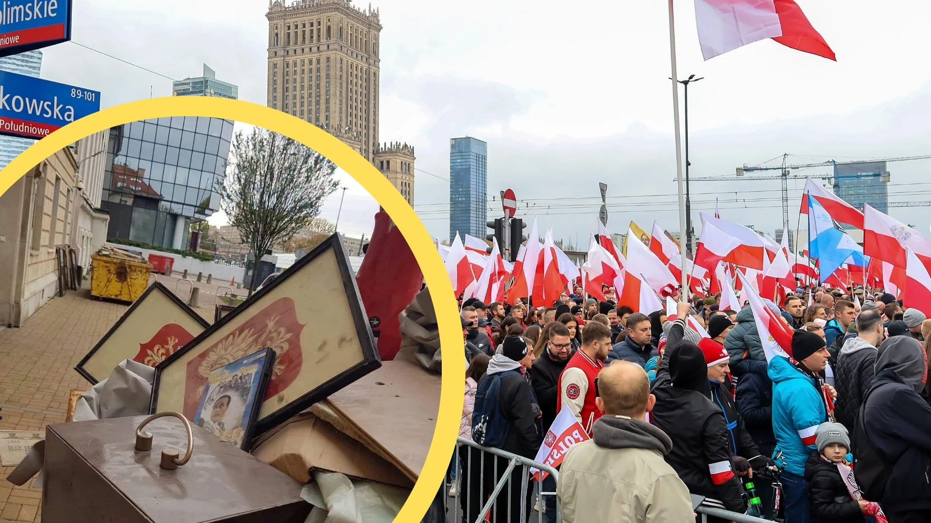 Godła Polski trafiły do śmieci, a za chwilę 11 listopada. Sprawa wywołała burzę Marsz Niepodległości w Warszawie. Godło Polski w śmietniku.