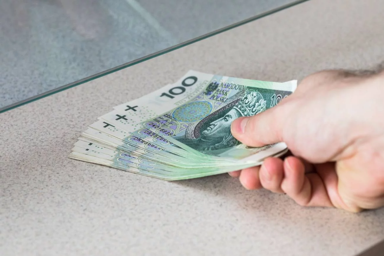 ręka z plikiem banknotów