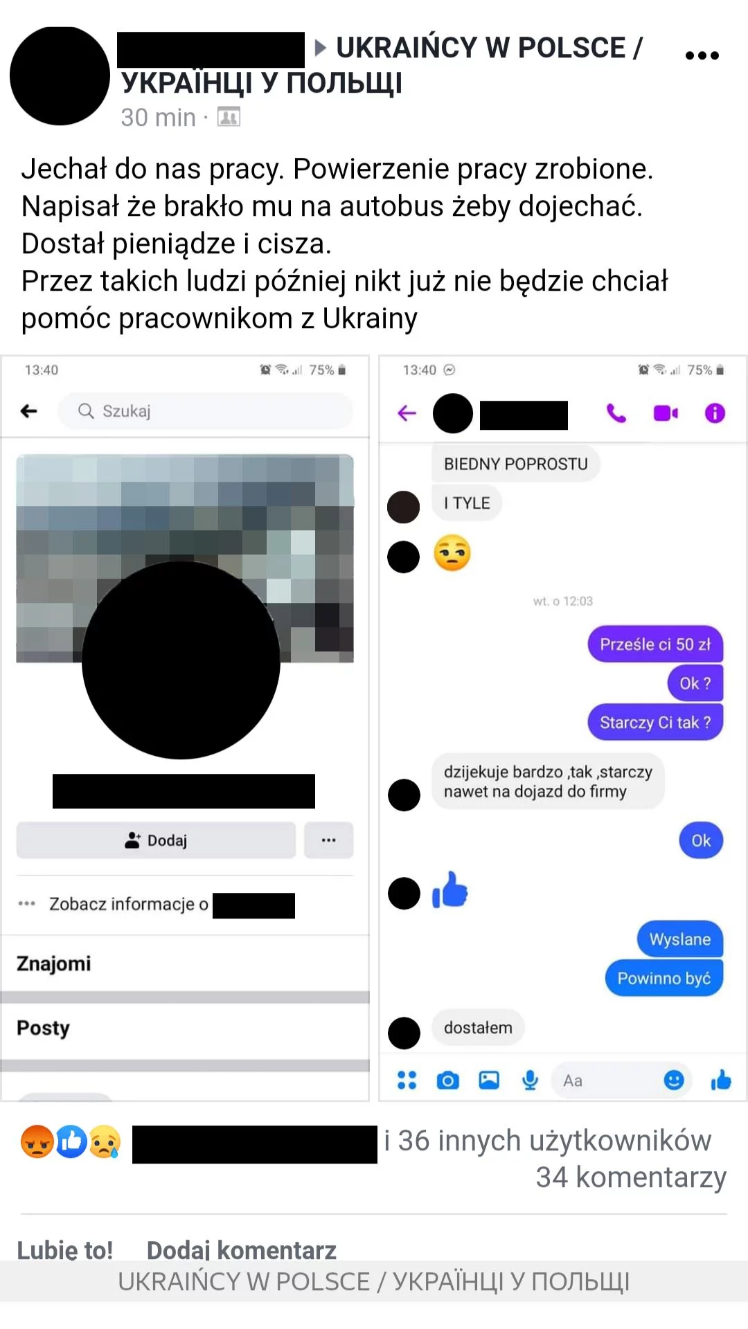 Wiadomość szybko zniknęła z zasobów FB.