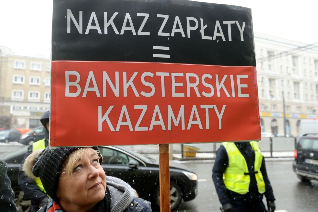 Pikieta frankowiczów przed Sądem Okręgowym w Warszawie, 30.01.2019.