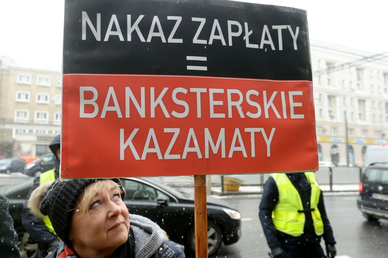 Pikieta frankowiczów przed Sądem Okręgowym w Warszawie, 30.01.2019.
