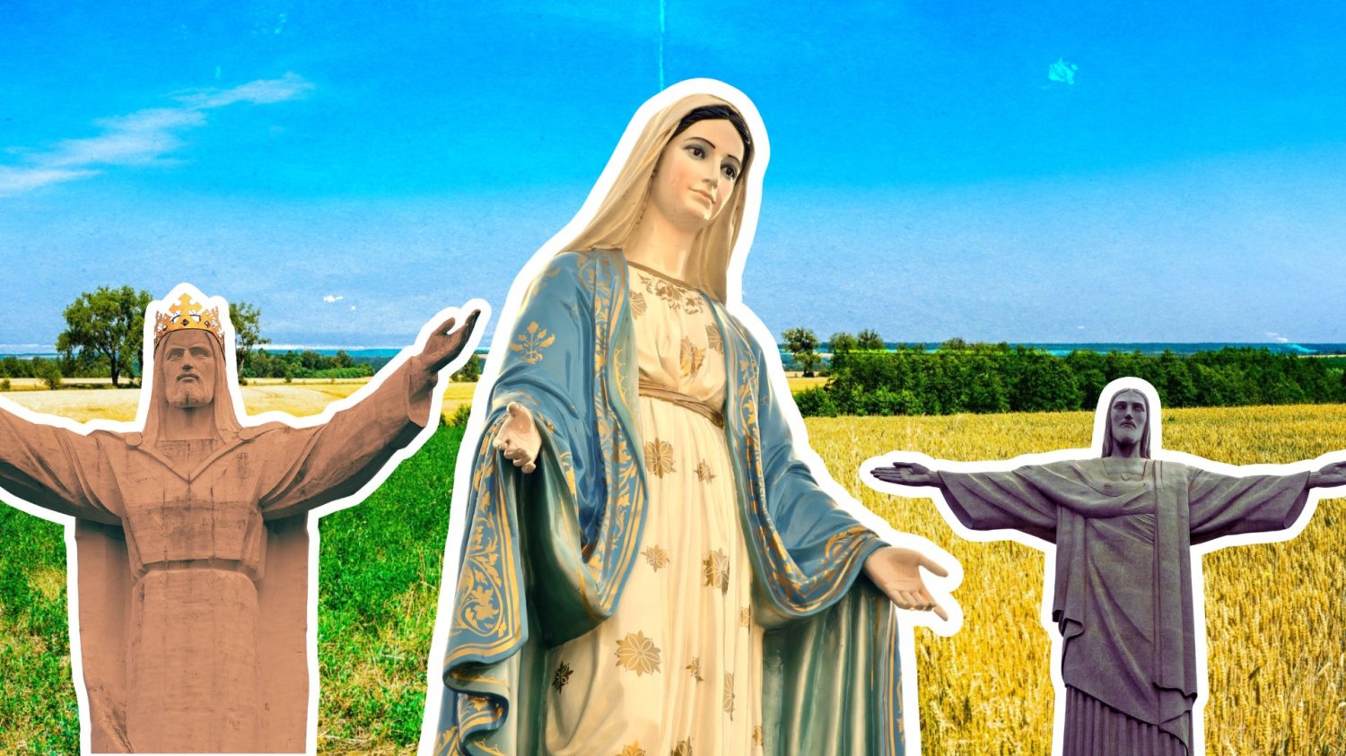 Figury Jezusa Chrystusa i Maryji na tle pola. 55 metrów i winda w środku. W tej małej wsi powstaje rekord całej Europy