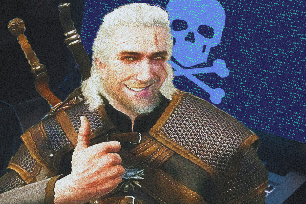 Fałszywy Geralt i atak hakera w tle.