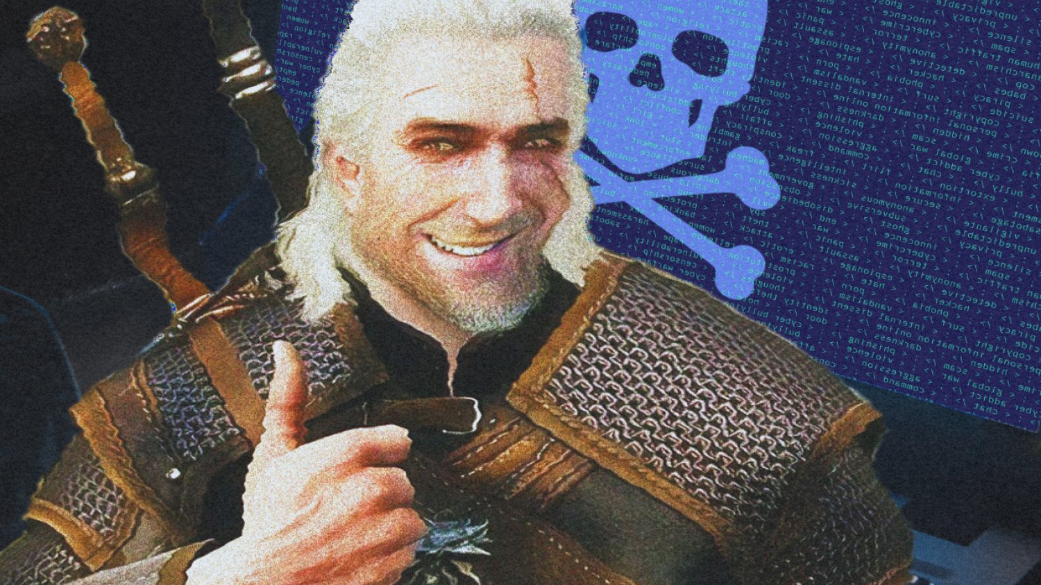 Fałszywy Geralt i atak hakera w tle.