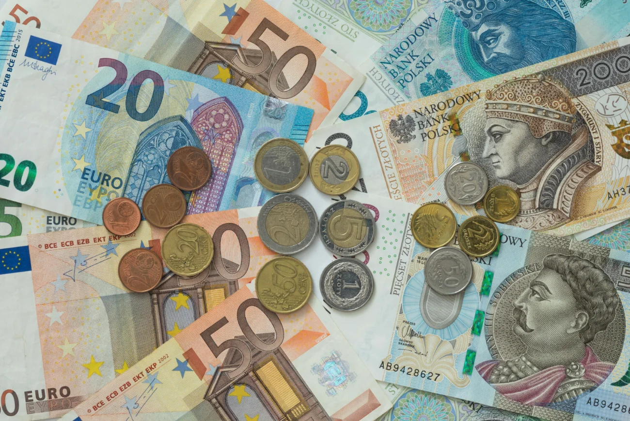 Banknoty i monety euro i złotego