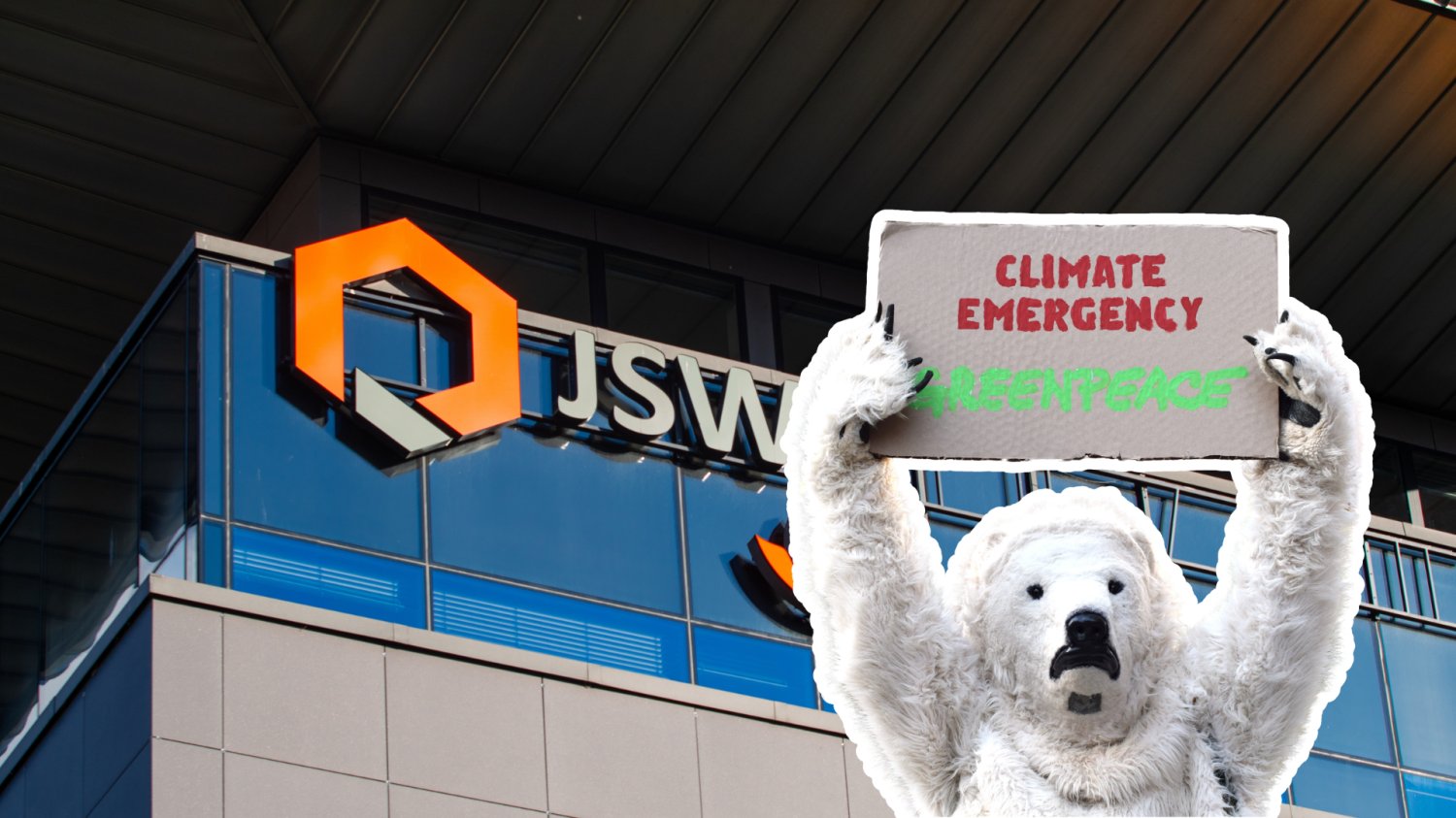 Aktywista Greenpeace i logo JSW.