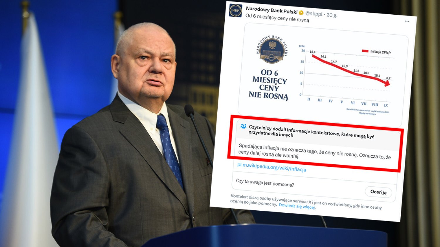 NBP i wpis na Twitterze o nierosnących cenach. Pojawiło się specjalne oznaczenie.