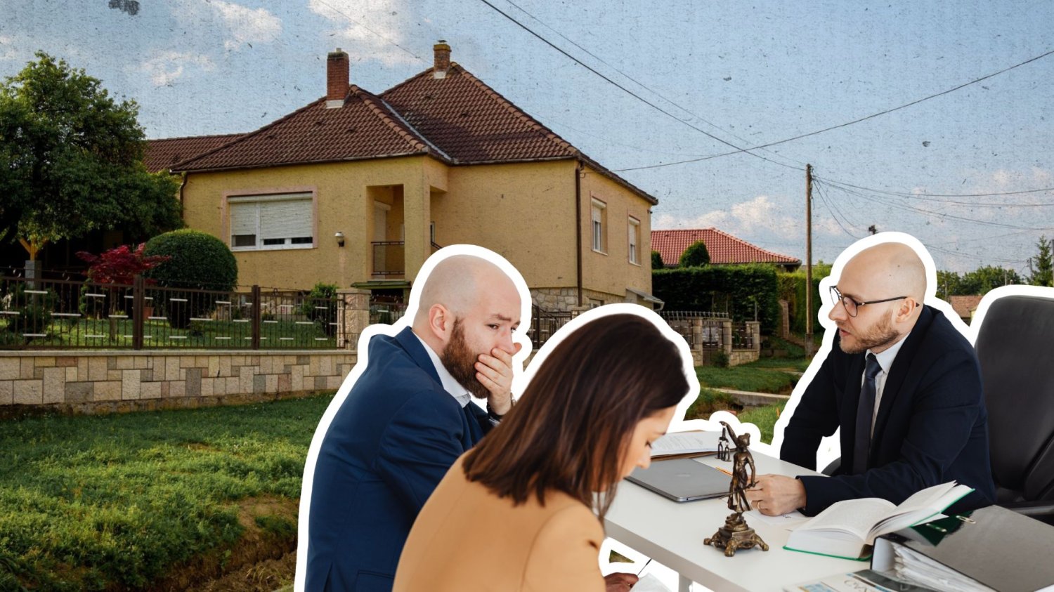 Nowy obowiązek dla kupujących nieruchomości. Karol Nawrocki ucisza marudzących na wieś Para u notariusza na tle domku na wsi.