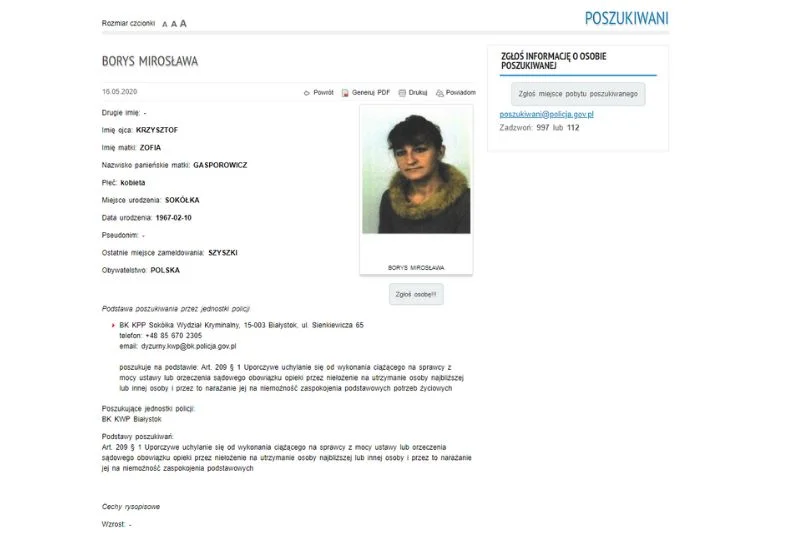 Kobieta z Białegostoku niepłacąca alimentów.