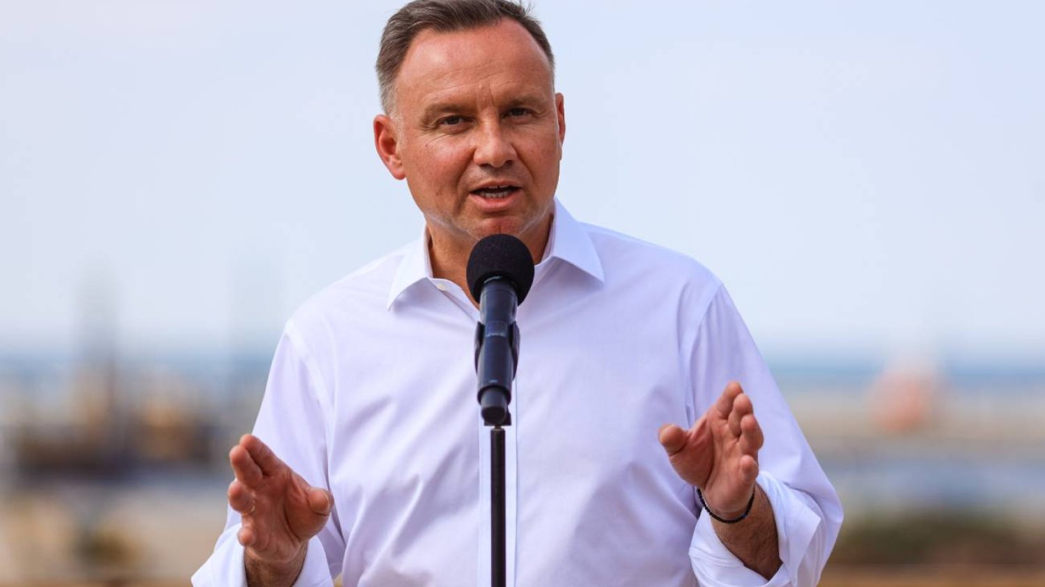 Prezydent Andrzej Duda podczas przemówienia.