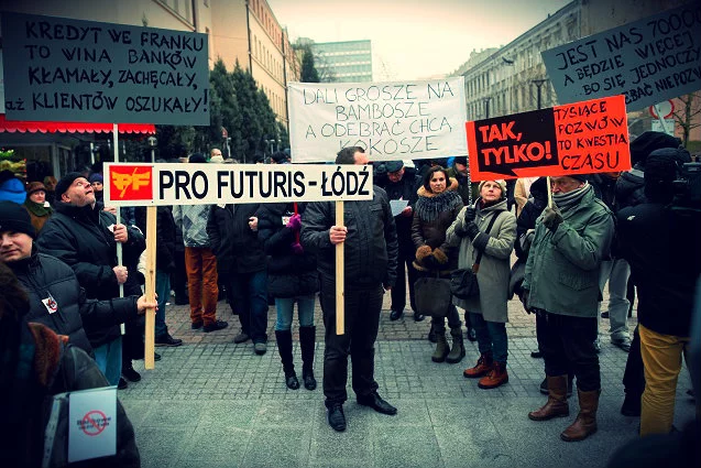 Protest frankowiczów w Łodzi.