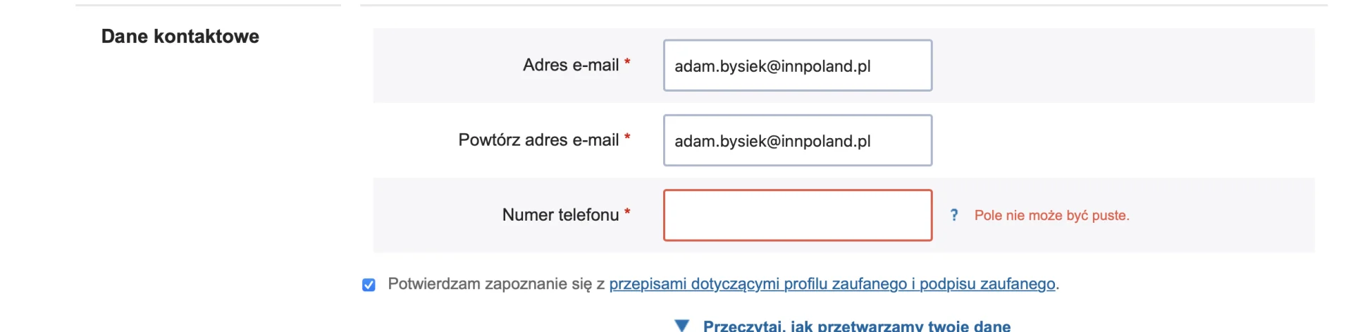 Zakładanie profilu zaufanego przez e-dowód – problem z kodem autoryzyjącym Zakładanie profilu zaufanego przez e-dowód – problem z kodem autoryzyjącym