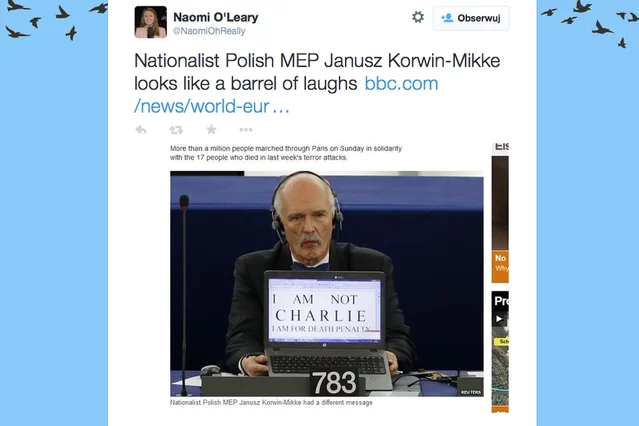 Janusz Korwin - Mikke wyłamuje się z gestu solidarności wobec "Charlie Hebdo"