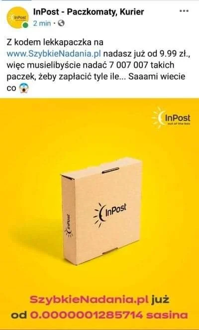 Żart InPostu o Sasinie - tak wyglądał post na Facebooku