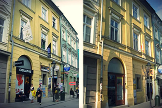 Ul. Floriańska w Krakowie, porównanie sprzed i po ustanowieniu parku kulturowego