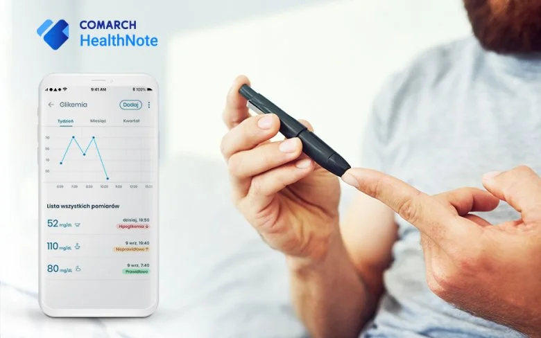 Dane w aplikacji Comarch HealthNote są prezentowane w formie czytelnych tabel i wykresów