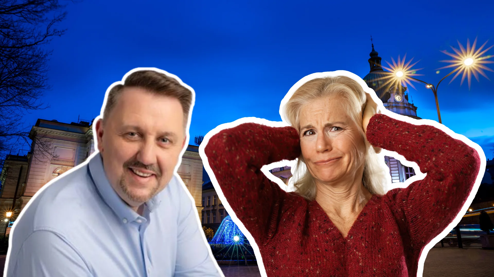 Polska Stolica Kultury miała być sukcesem. Teraz mieszkańcy Bielska-Białej mają jej po dziurki w nosie Bielsko-Biała, Jarosław Klimaszewski i zatroskana kobieta zasłania uszy.