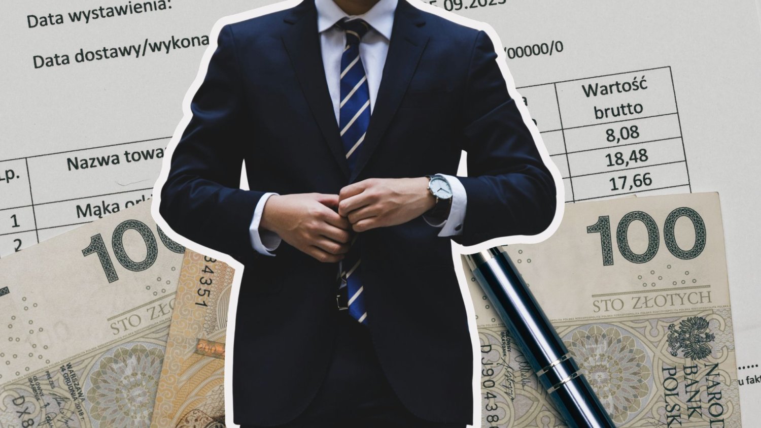 Miała być gospodarcza rzeź, jest cyfrowy reżim. Dwa miesiące z KSeF oczami mikrofirm biznesmen na tle faktury VAT