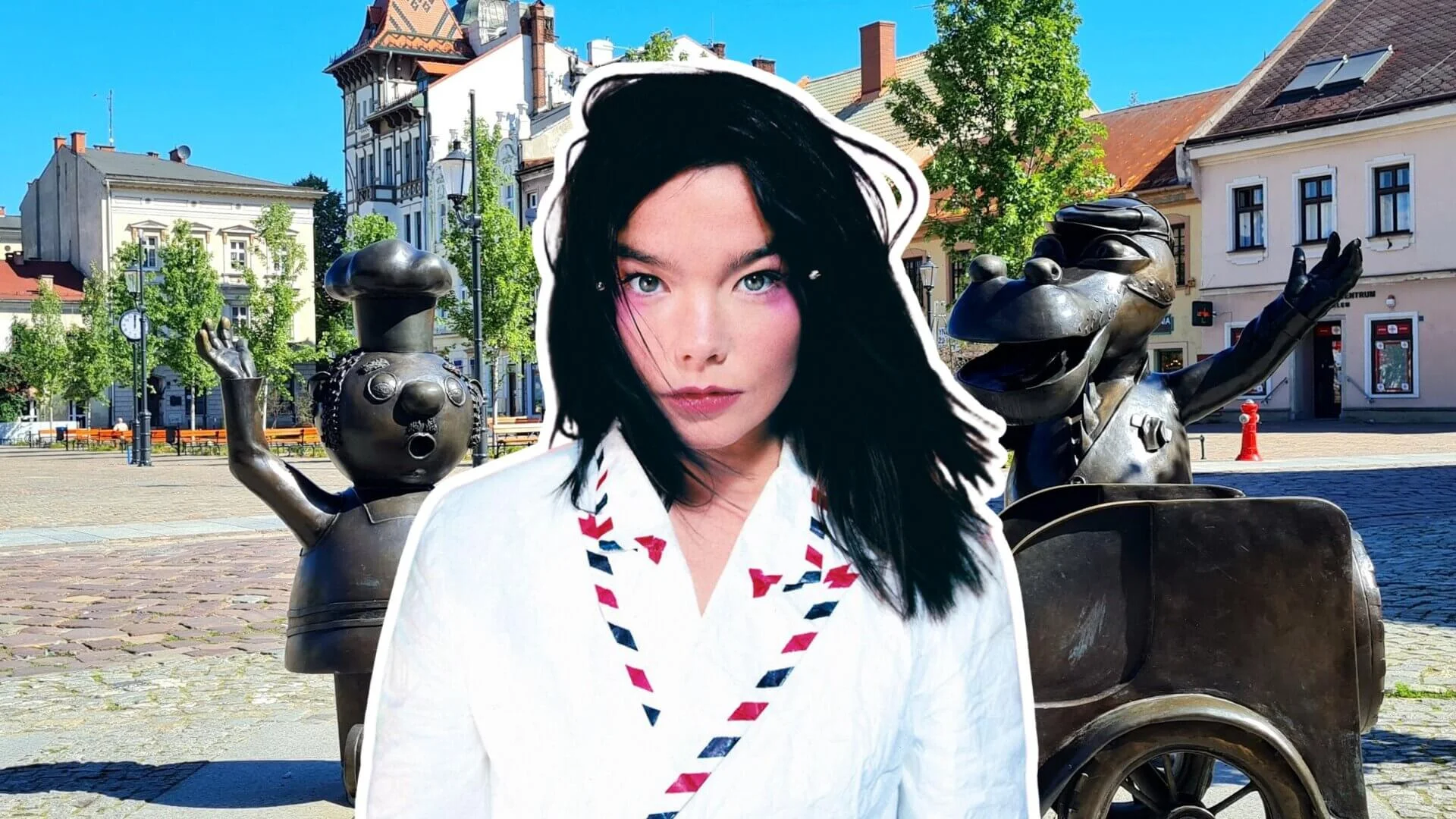 Bjork, w tle plac w Bielsku-Białej