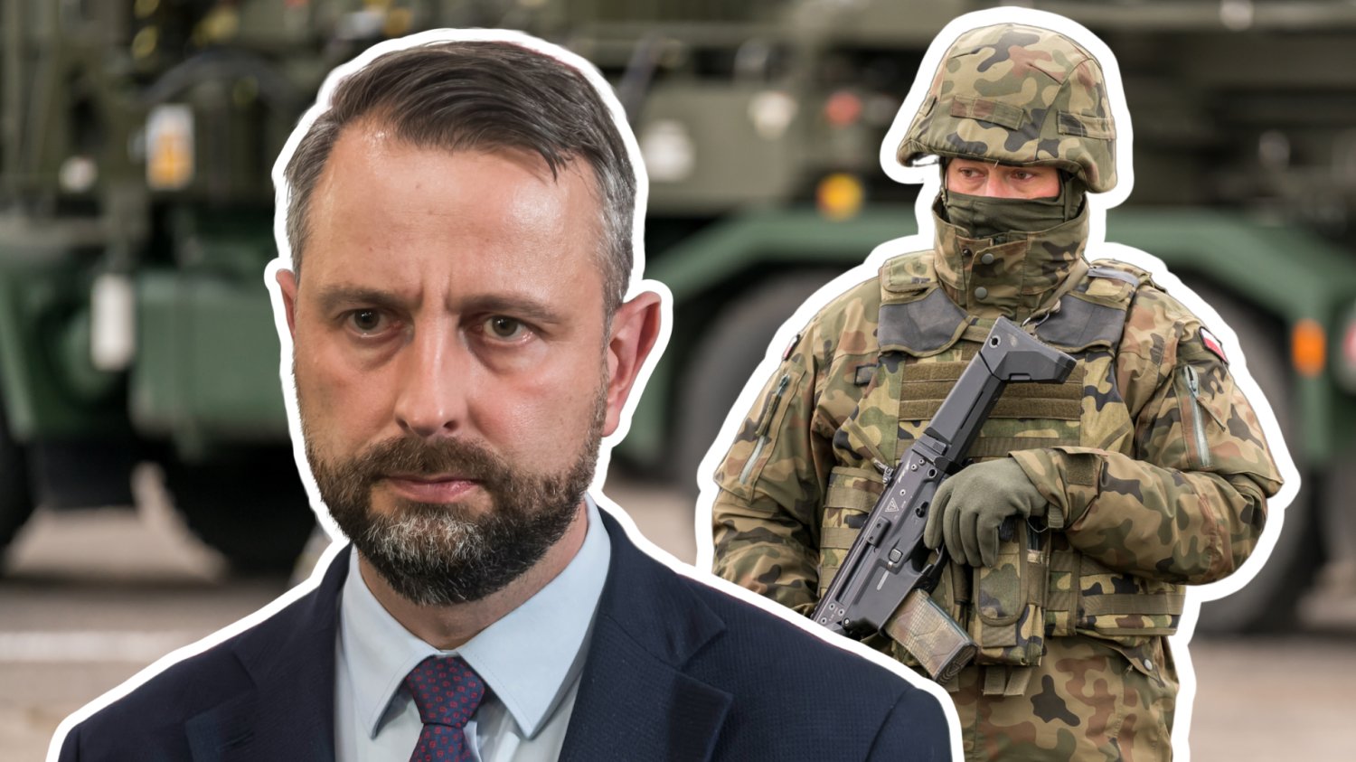 MON ujawnia usterki karabinku GROT. Wojna w Ukrainie obnaża jego słabości Kosiniak-Kamysz na pierwszym planie. W tle żołnierz z karabinkiem GROT.