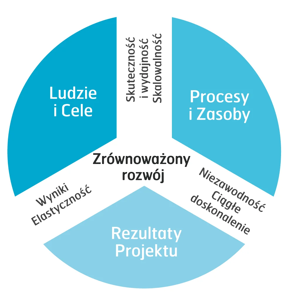 Wartości uzyskiwane dzięki współdziałaniu poszczególnych obszarów Modelu Doskonałości Projektowej.