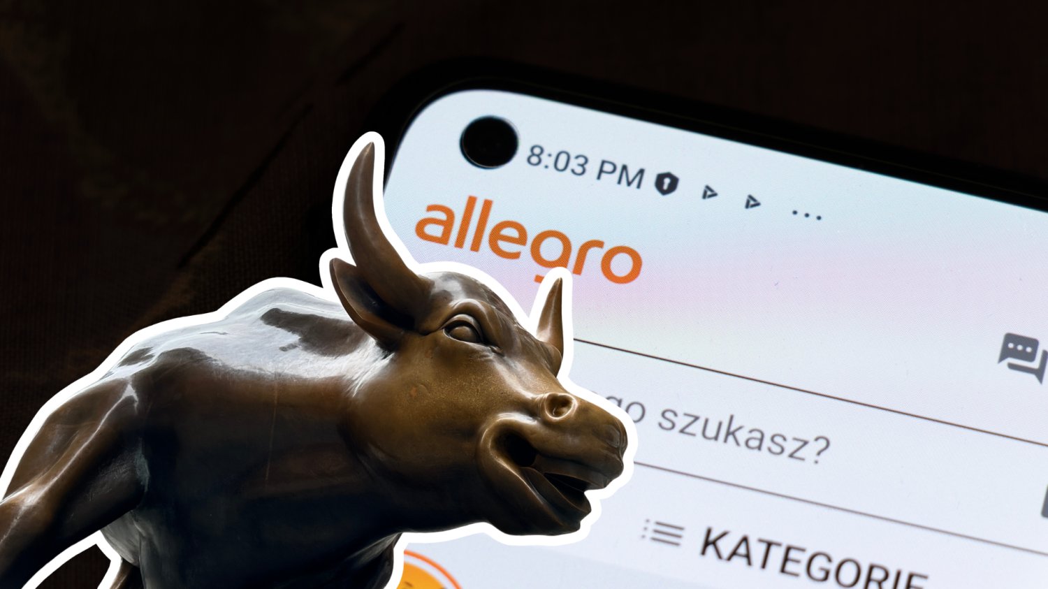 logo Allegro i byk z Wall Street