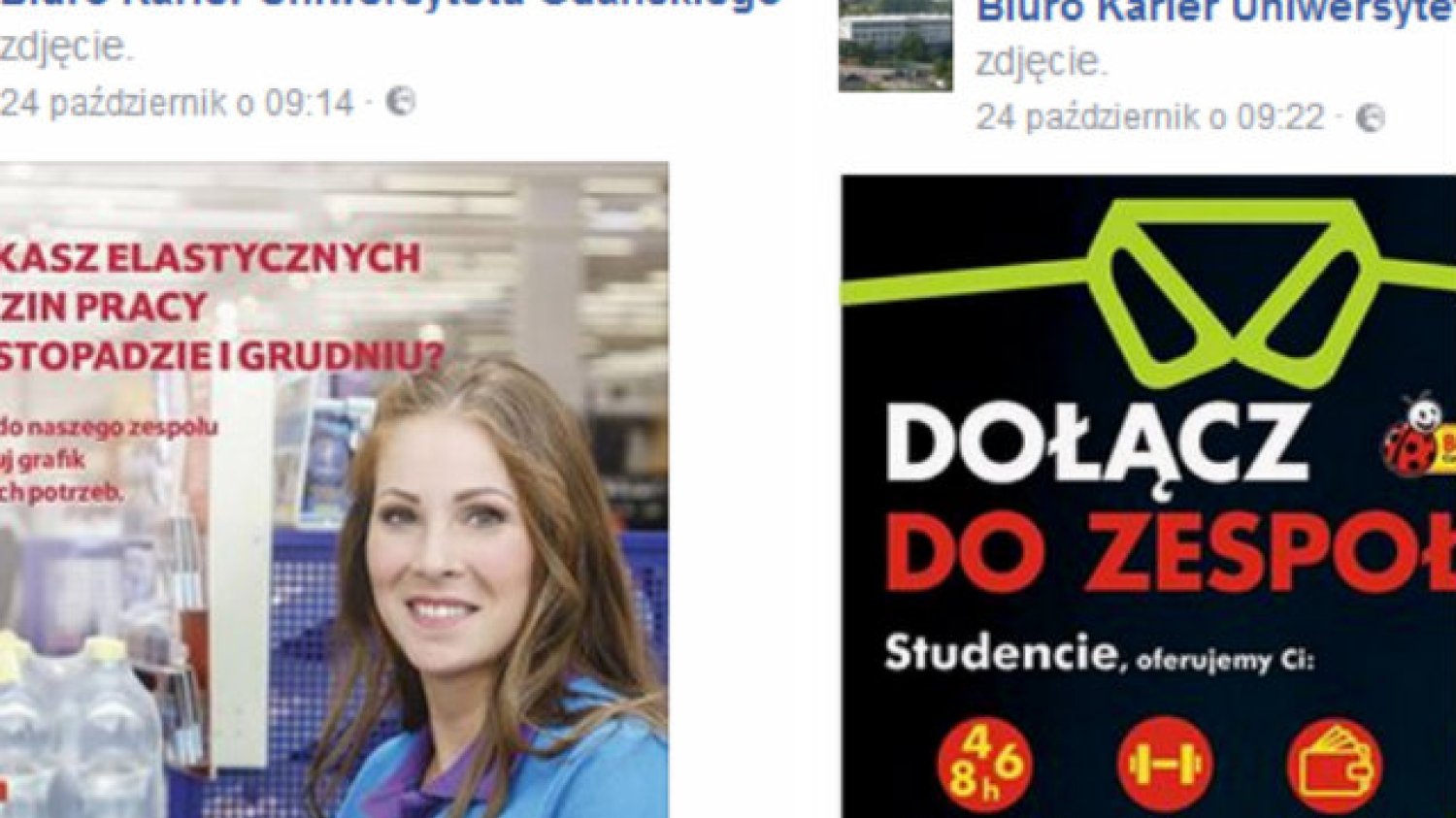 Tak wygladają ofert pracy w Tesco i Biedronce dla studentów.