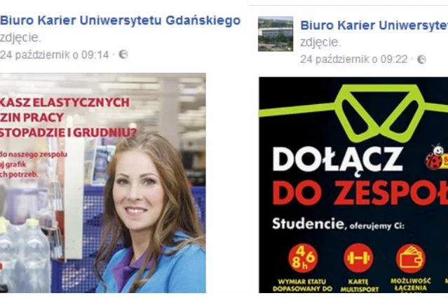 Tak wygladają ofert pracy w Tesco i Biedronce dla studentów.