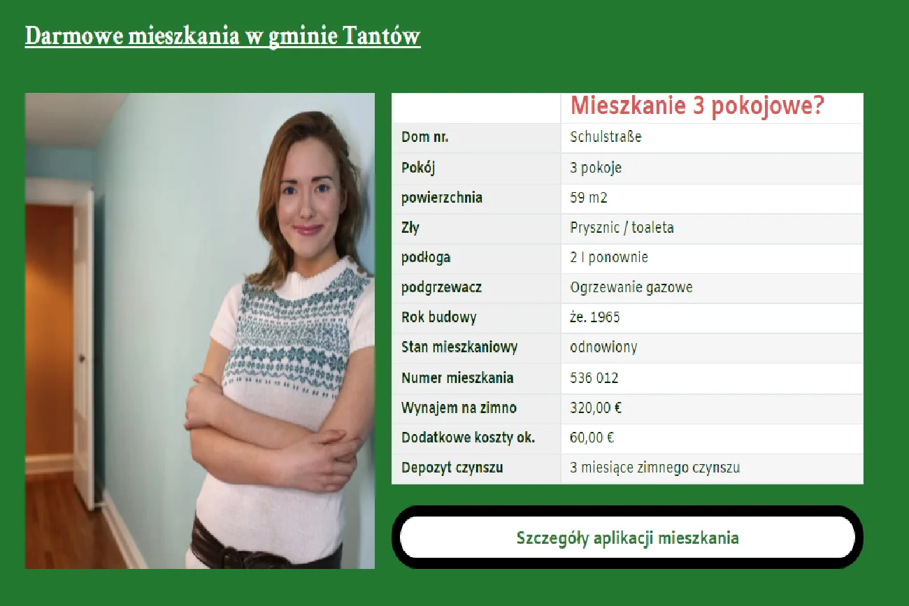 niemiecka strona z ofertami mieszkań na wynajem napisana po polsku