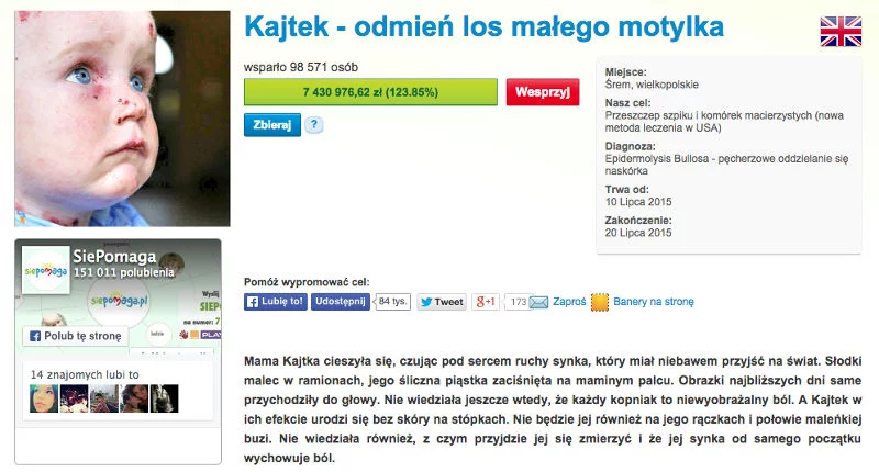 6 milionów na leczenie Kajtka zebrano zaledwie w kilka dni.