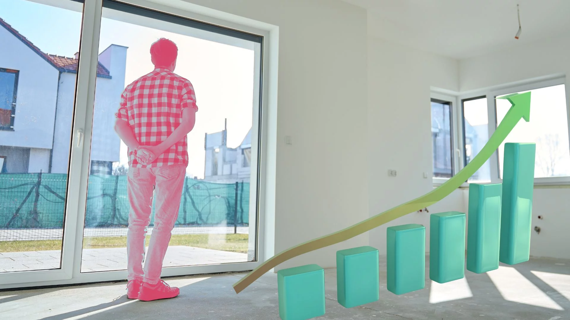 Mężczyzna w pustym mieszkaniu i rosnący wykres. Eksperci o zdolności kredytowej Polaków.