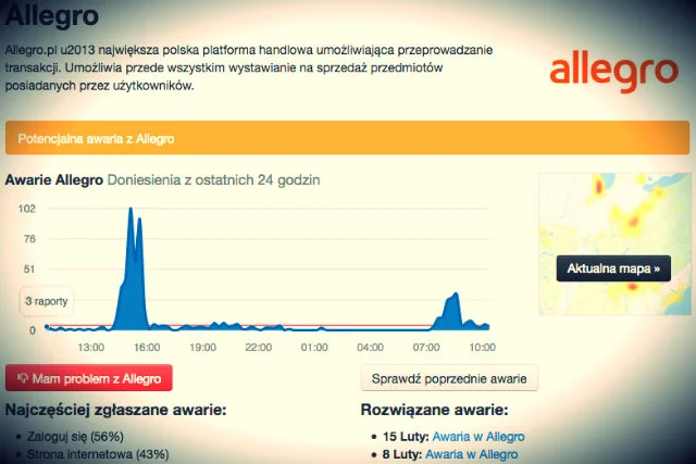 Problemy z działaniem strony można prześledzić też w serwisie downdetector.pl