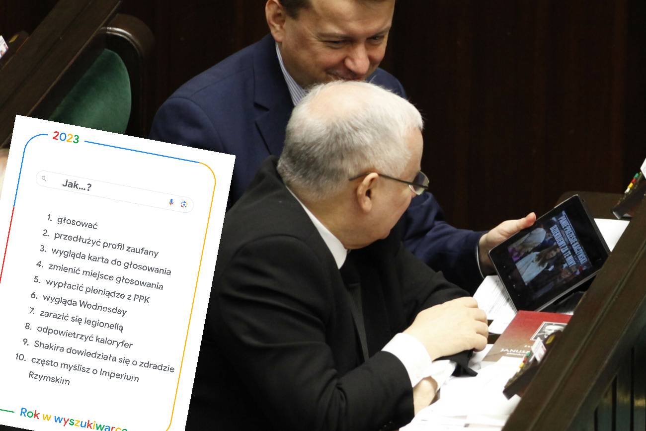 Jarosław Kaczyński, Mariusz Błaszczak, tablet, tabelka.
