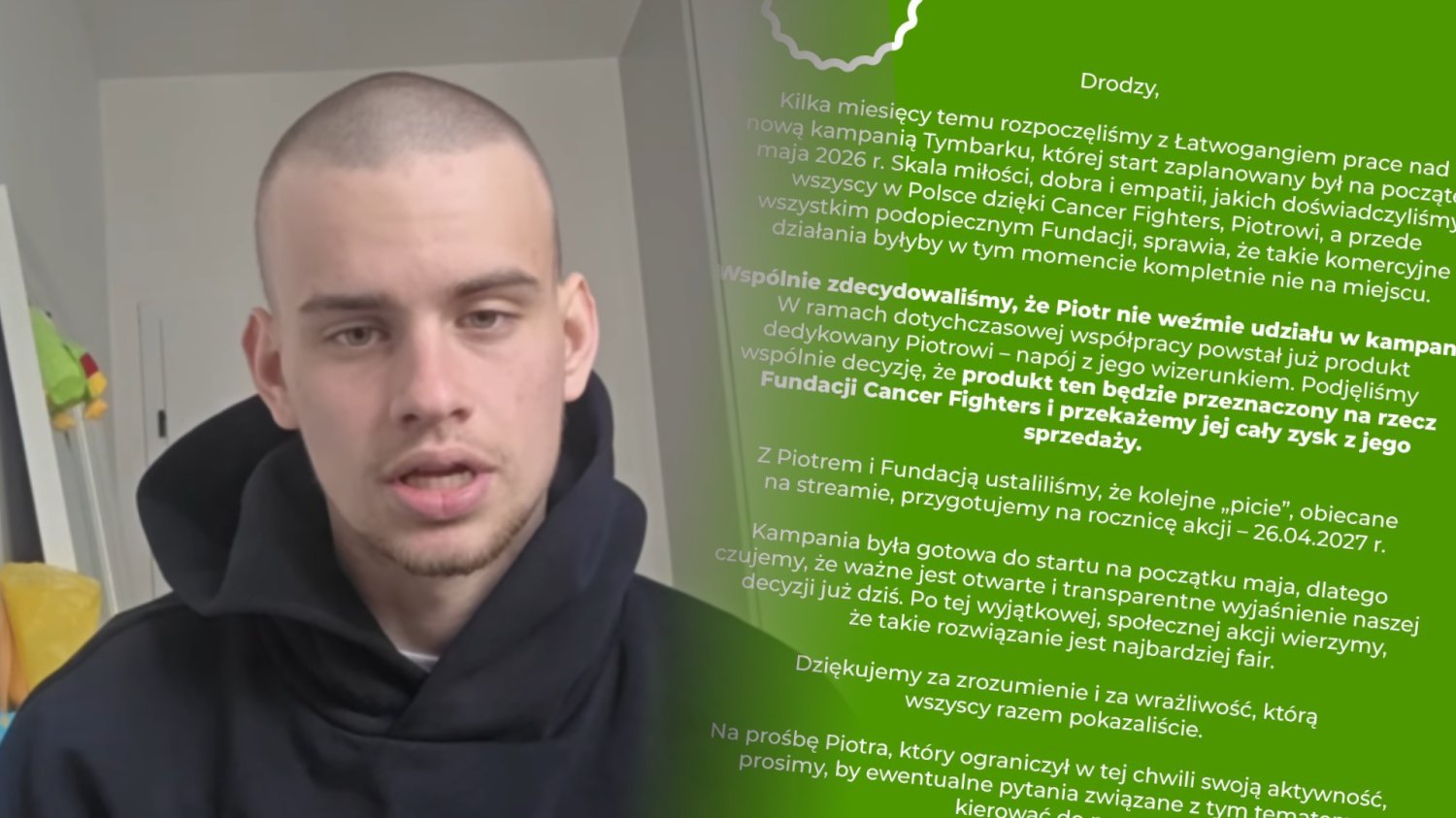 Łatwogang zrzeka się się kontraktu z Tymbarkiem. Potężny gest, który chwyta za serce Łatwogang i oświadczenie Tymbark z facebooka.