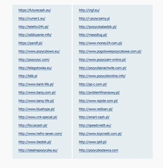 Screeny zablokowanych stron internetowych firmy Roberta Kałuży.