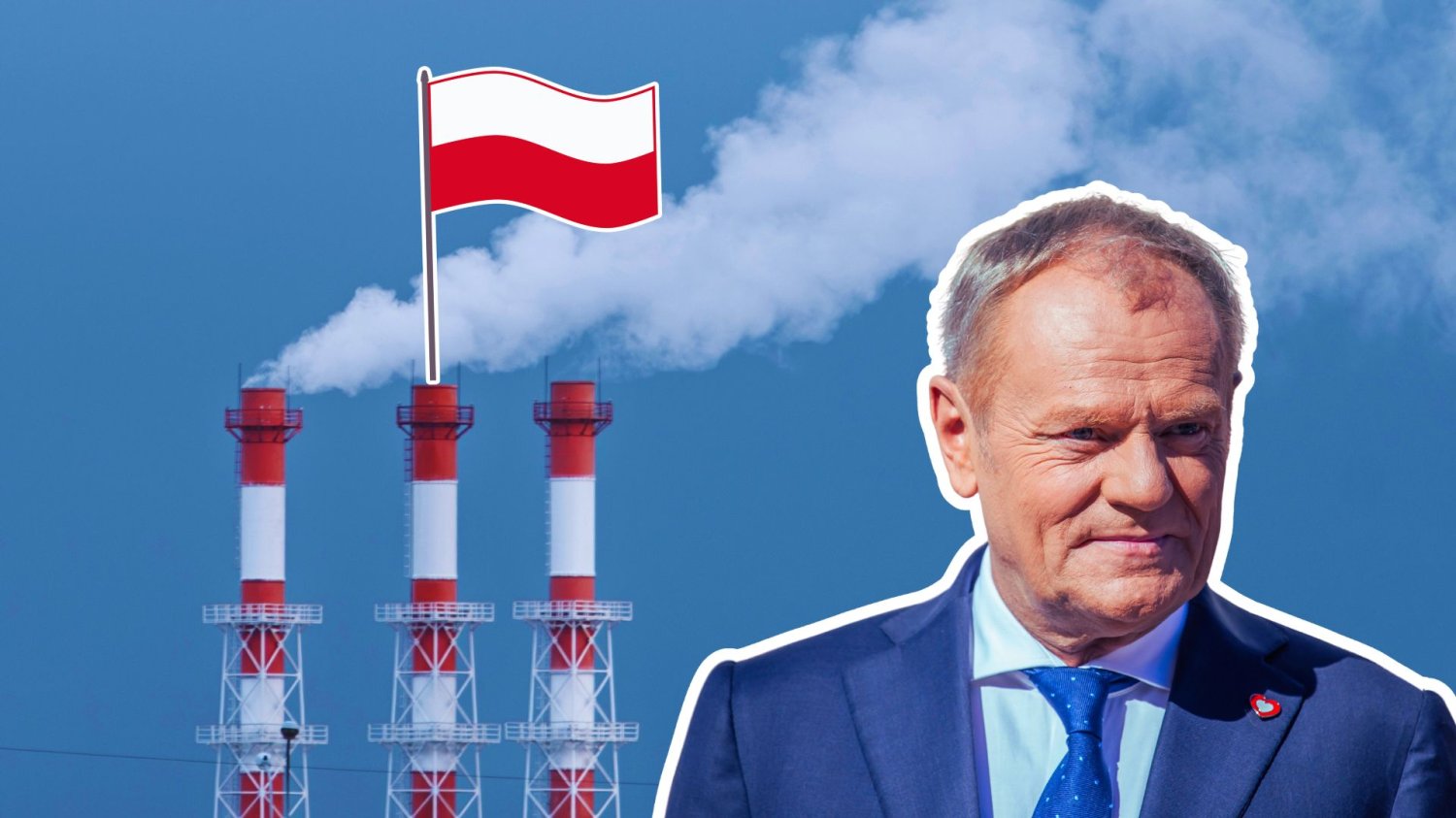 Donald Tusk, kominy i flaga Polski. Tusk ogłasza Local Content. Ma być repolonizacja i ścisły nadzór nad samorządami