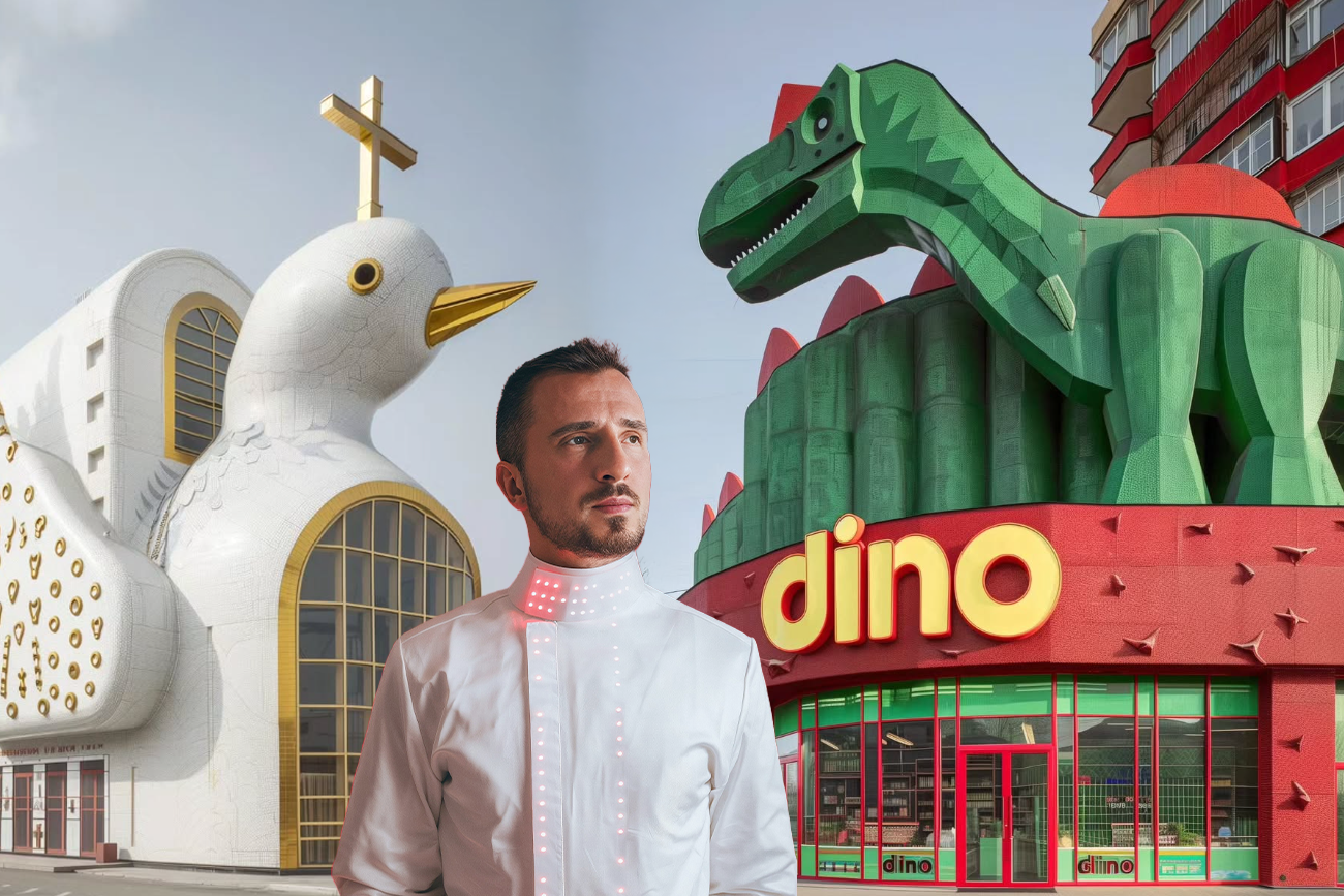 Jacek Jabłoński na tle swoich prac.