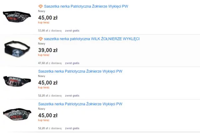 Na aukcjach internetowych można kupić nawet torby typu "nerka" z symbolami żołnierzy wyklętych