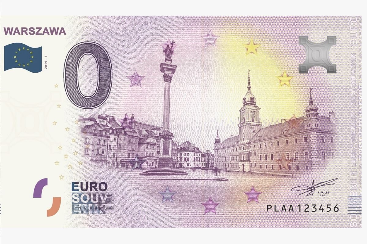 Polska wersja pamiątkowego banknotu przedstawia warszawskie zabytki.