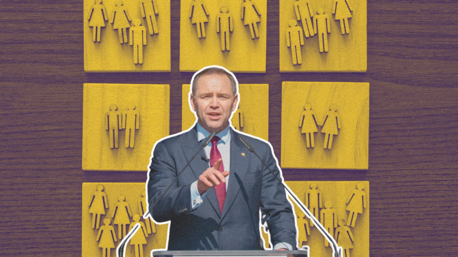 Karol Nawrocki na tle symbolicznego przedstawienia demografii.