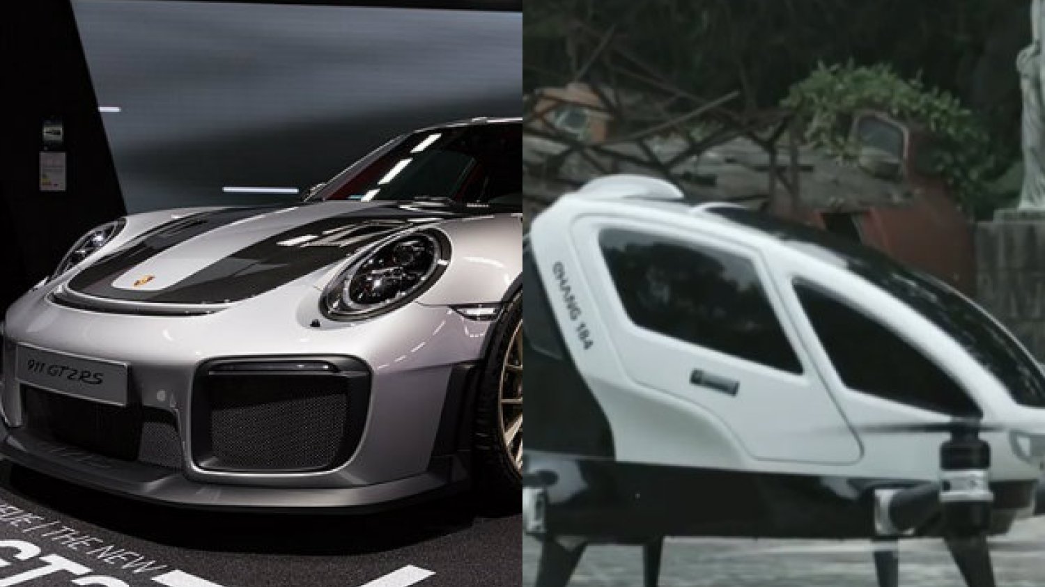 Inżynierowie Porsche intensywnie pracują nad stworzeniem pasażerskiego drona. Po prawej stronie przykładowy prototypów takiej maszyny