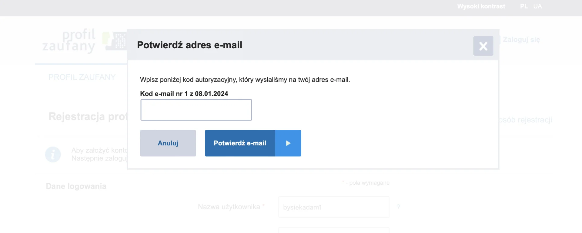 Zakładanie profilu zaufanego przez e-dowód – problem z kodem autoryzyjącym Zakładanie profilu zaufanego przez e-dowód – problem z kodem autoryzyjącym