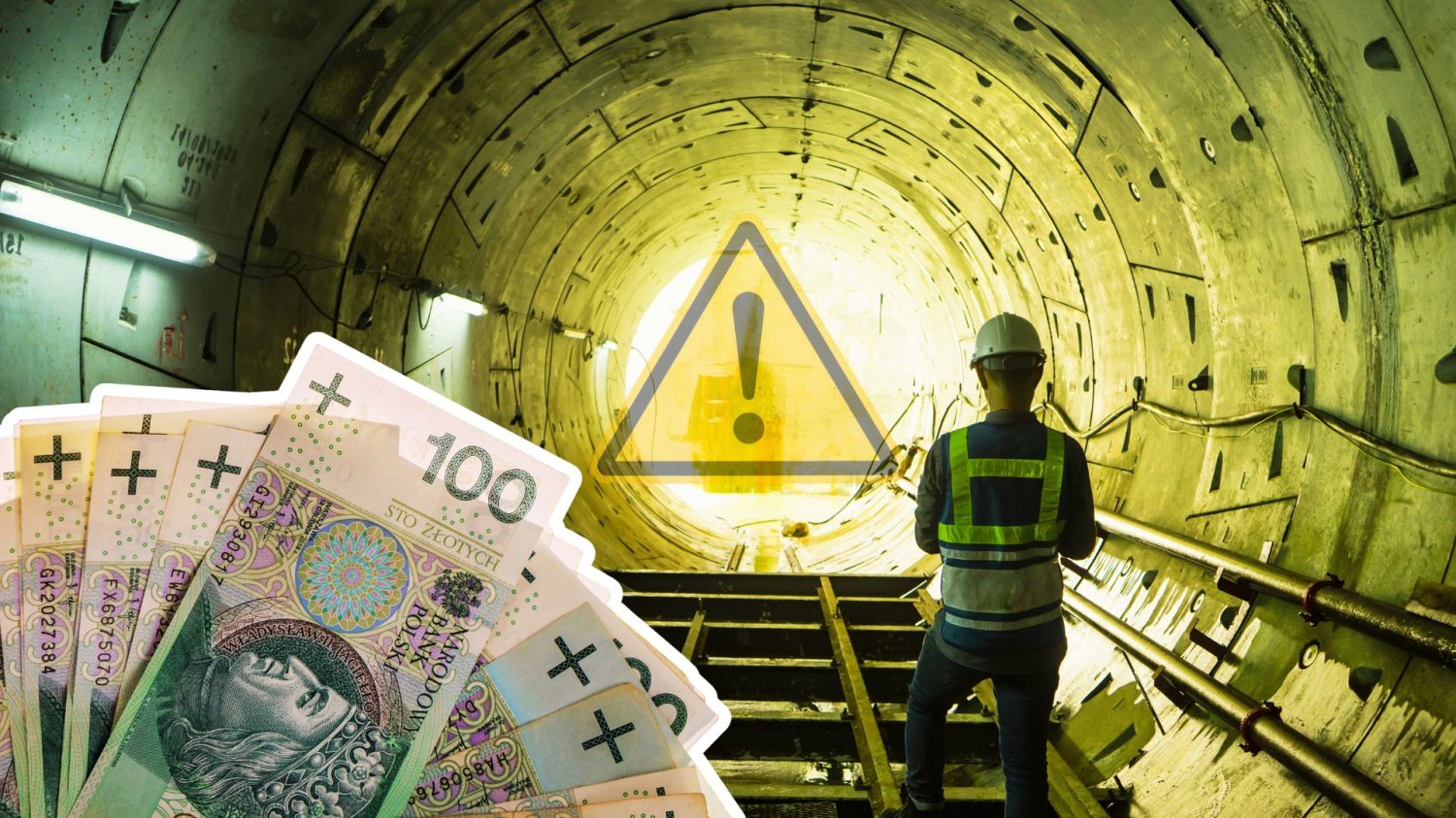 Najdłuższy taki tunel w Polsce. Prace nad nim były wyjątkowo niebezpieczne. Człowiek w tunelu, znak niebezpieczeństwa i polskie banknoty. Najdłuższy taki tunel w Polsce. Maszyny sprowadzane z Chin i gaz w tunelu