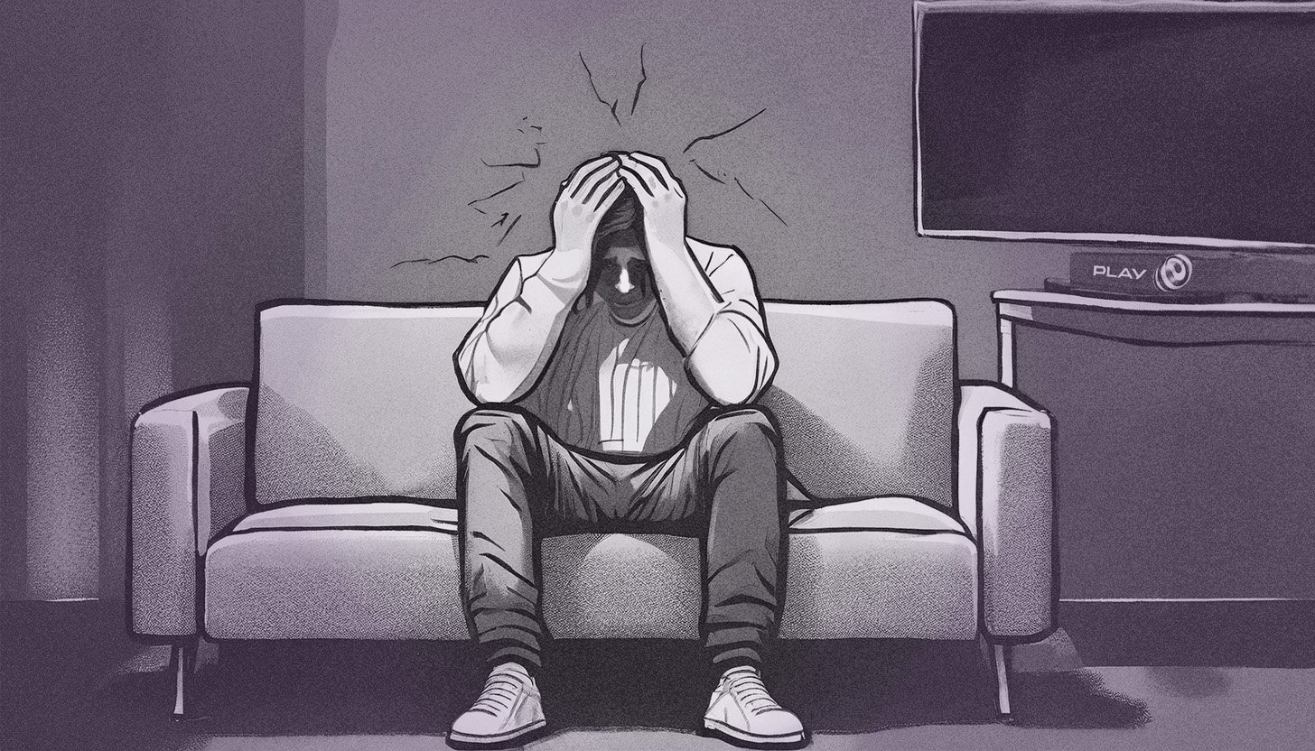 Mężczyzna na kanapie, dekoder Play.