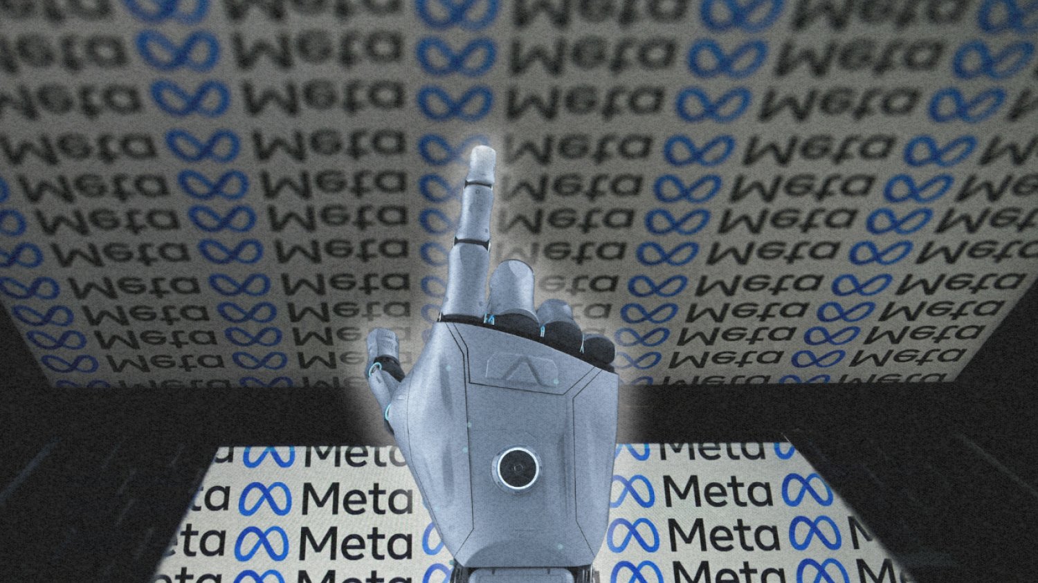 Ręka robota i logo Mety.