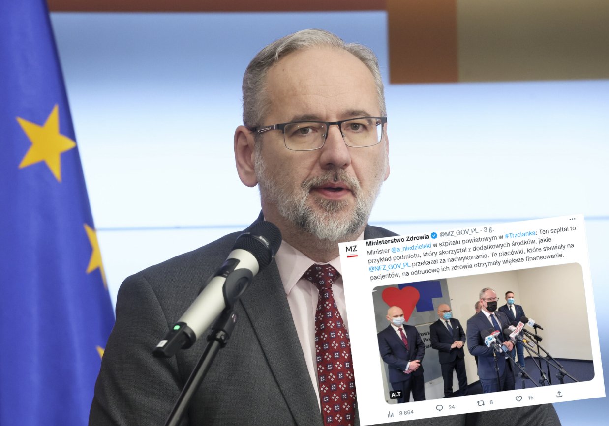 Minister Zdrowia Niedzielski podczas konferencji prasowej w Szpitalu Powiatowym w Trzciance