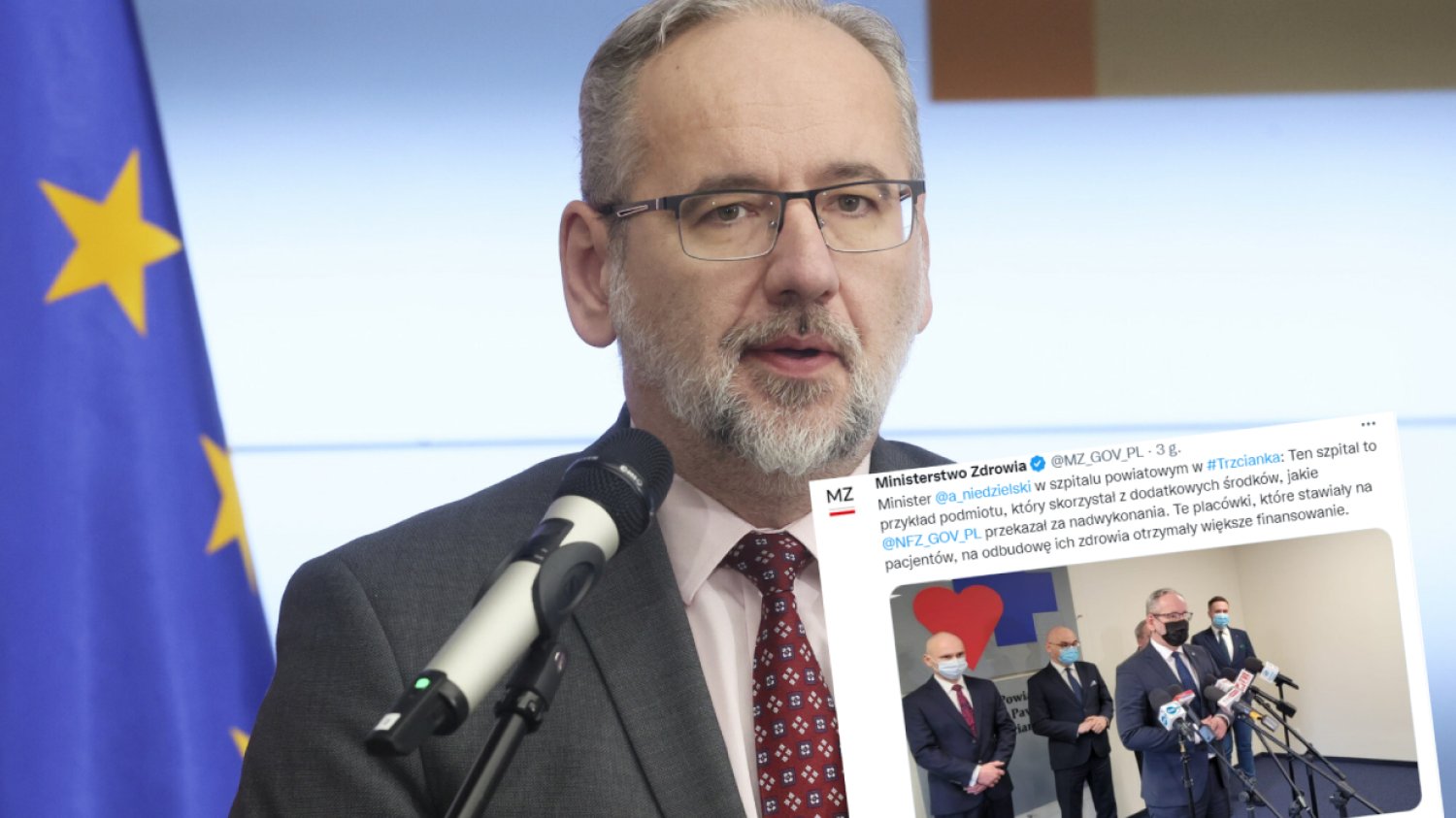 Minister Zdrowia Niedzielski podczas konferencji prasowej w Szpitalu Powiatowym w Trzciance