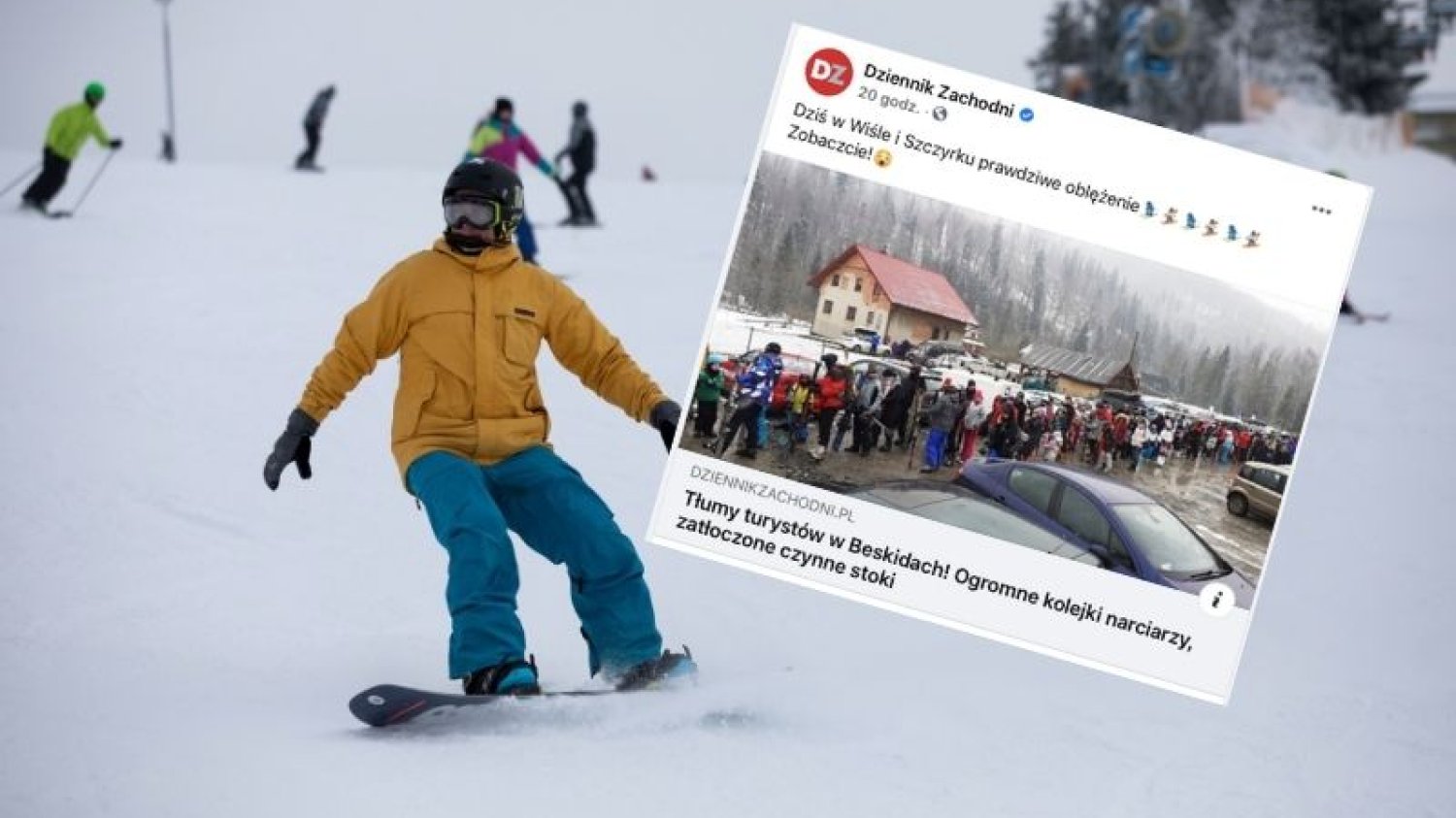 W sobotę w Beskidach ustawiły się długie kolejki chętnych do jazdy na stokach narciarskich pomimo obostrzeń.