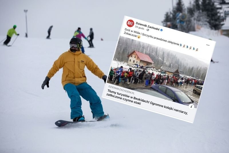 W sobotę w Beskidach ustawiły się długie kolejki chętnych do jazdy na stokach narciarskich pomimo obostrzeń.